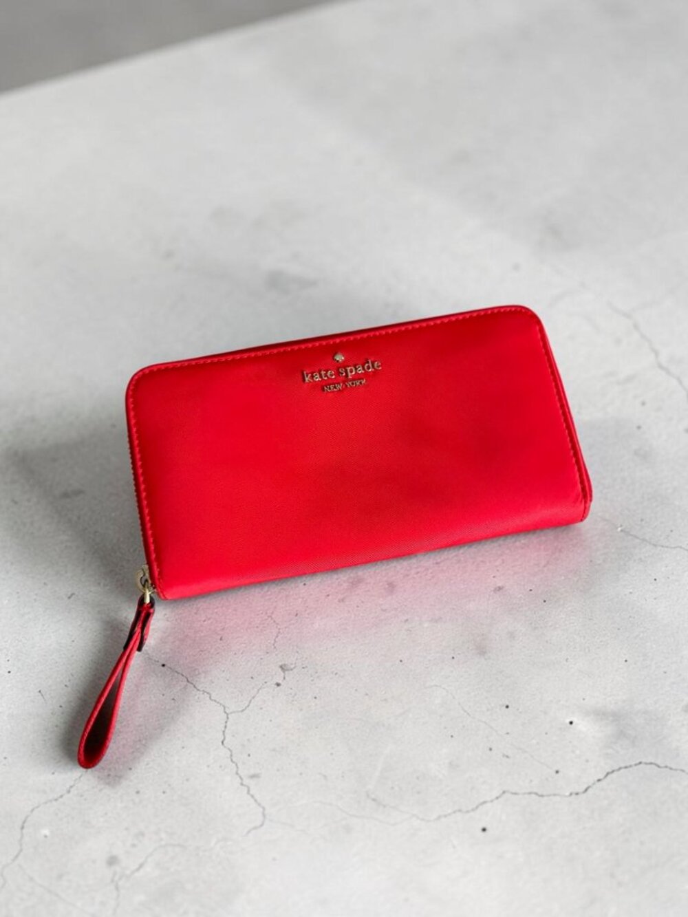 KATE SPADE Neon Red Zip Around Clutch Wallet